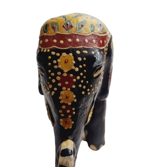 Elephant Resin Statue Exotic Black Multicolor 7" by 10" - Picture 5 of 11